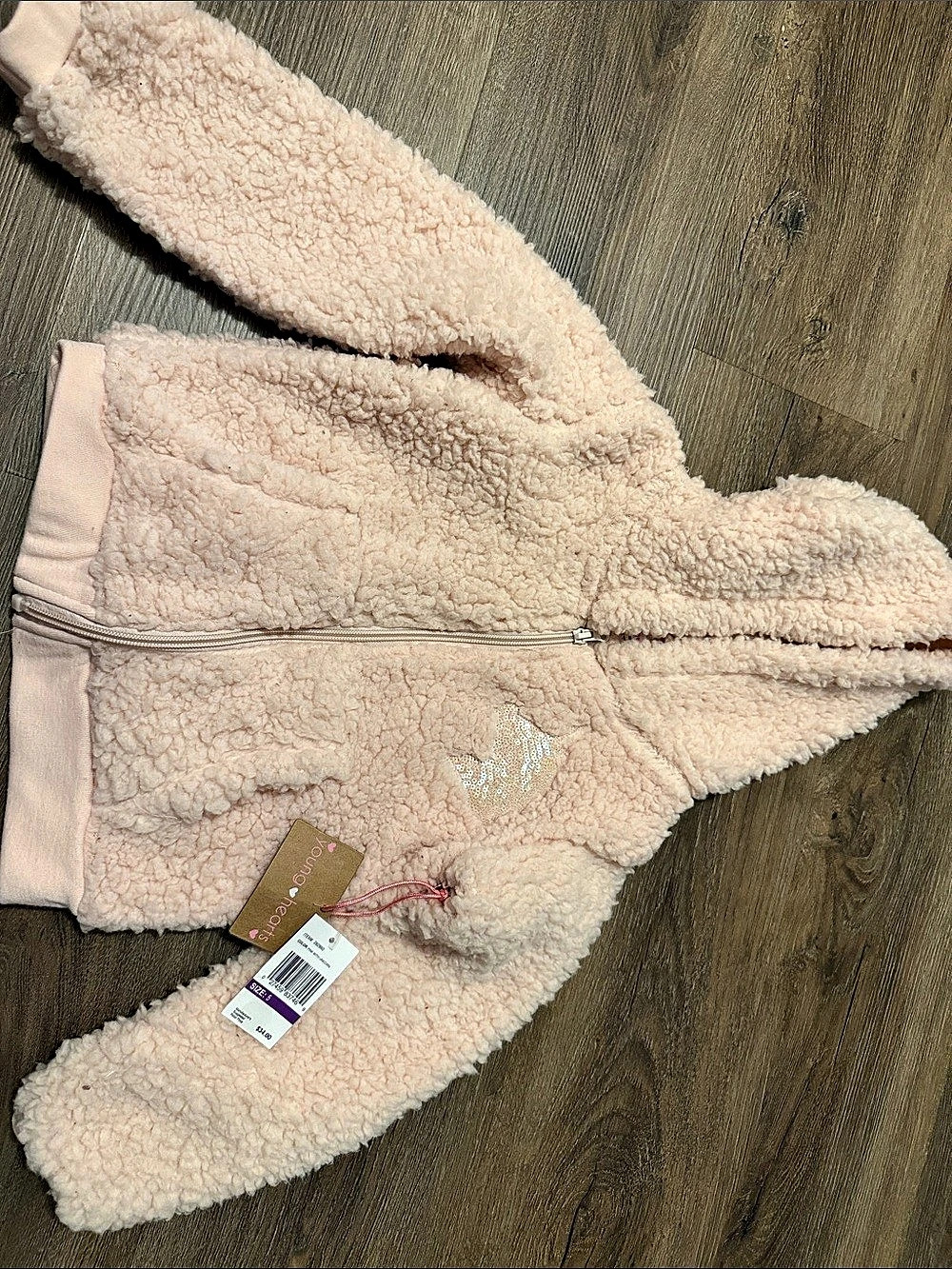 Young Hearts Pink Sherpa Zip-Up Jacket with Unicorn Sequin Patch Girls Pink